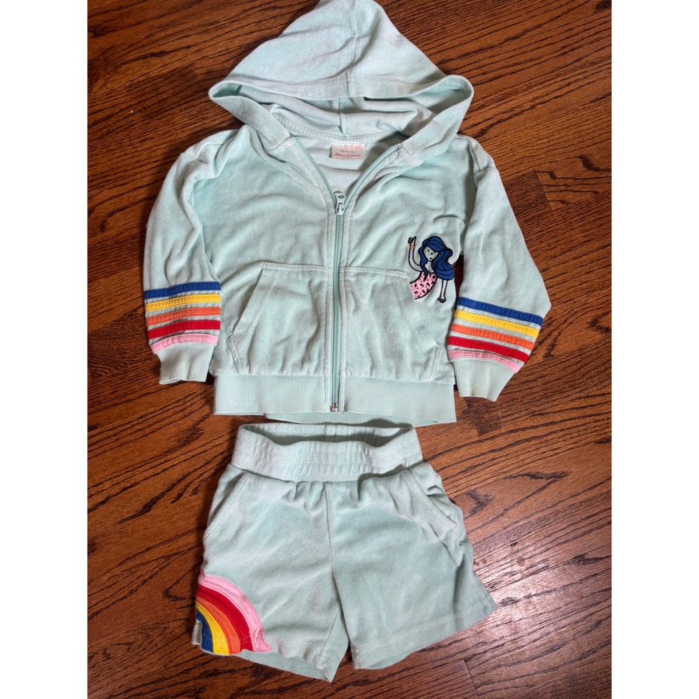 Hanna Andersson Terry Cloth Mermaid Hoodie Shorts Set Girls 4 Rainbow